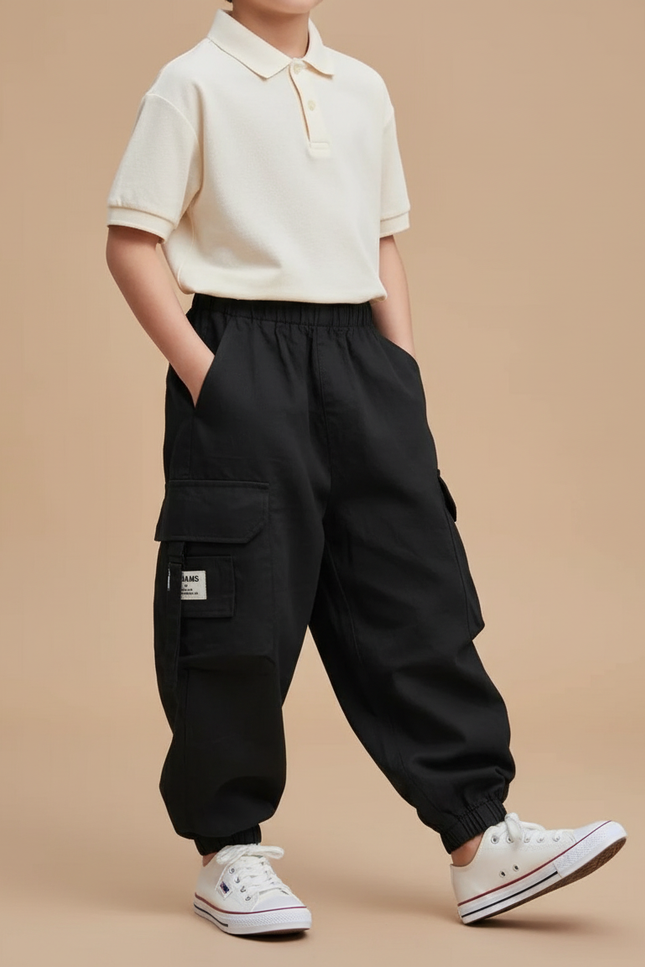 Pantalon Baggy Noir Cargo Décontracté Garçon - Polyester