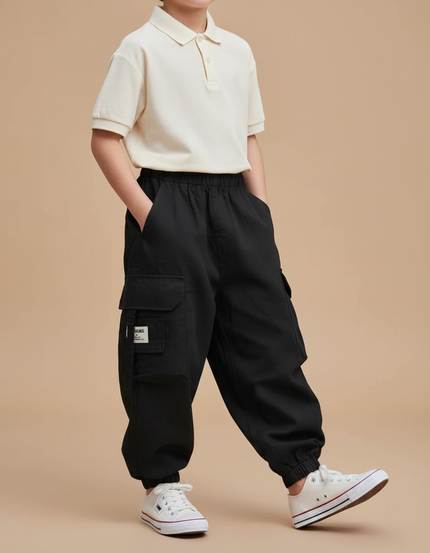 Pantalon Baggy Noir Cargo Décontracté Garçon - Polyester