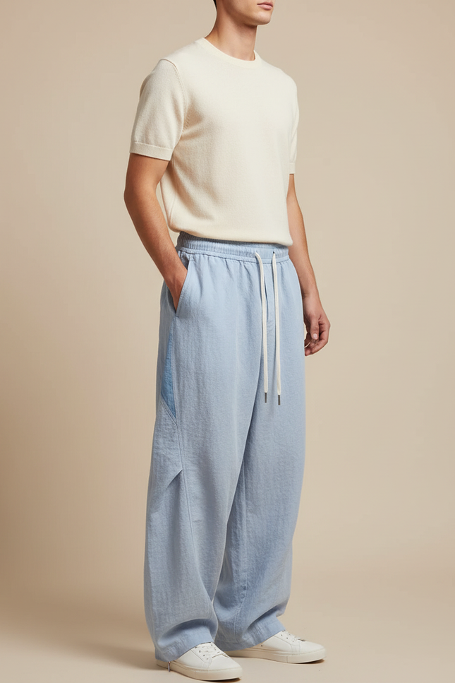 Pantalon Baggy Bleu Clair Ample Cordon Sport Casual - Lin