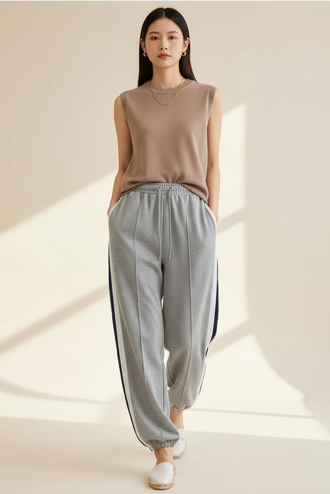Pantalon Baggy Gris Coton Ample Sport Décontracté - Molleton