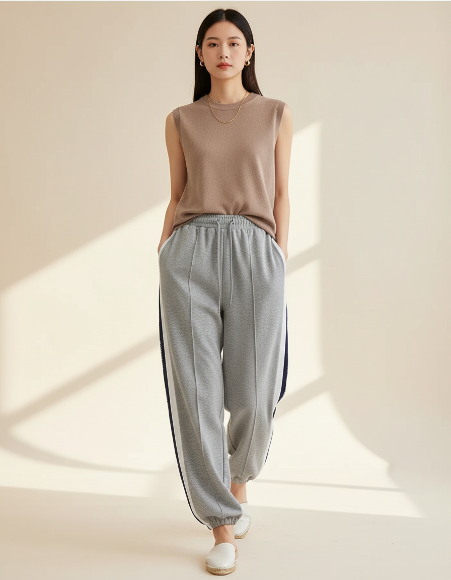 Pantalon Baggy Gris Coton Ample Sport Décontracté - Molleton