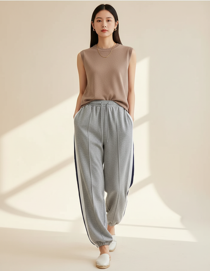 Pantalon Baggy Gris Coton Ample Sport Décontracté - Molleton