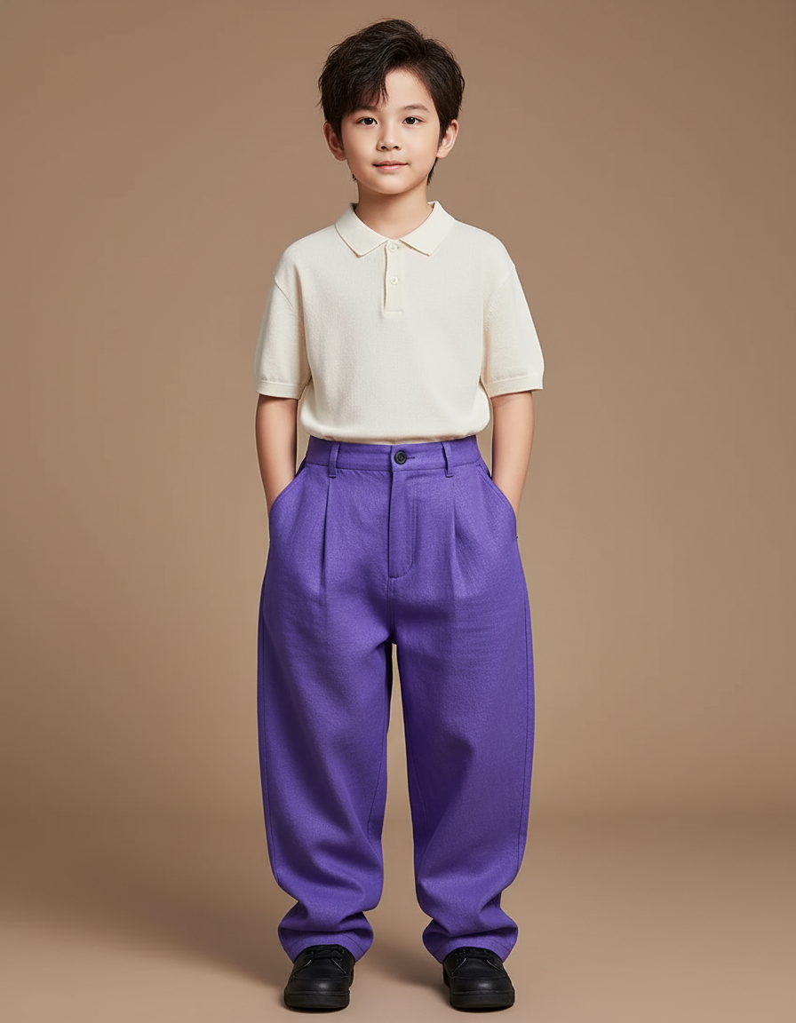 Pantalon Baggy Violet Ample Plissé Décontracté - Laine