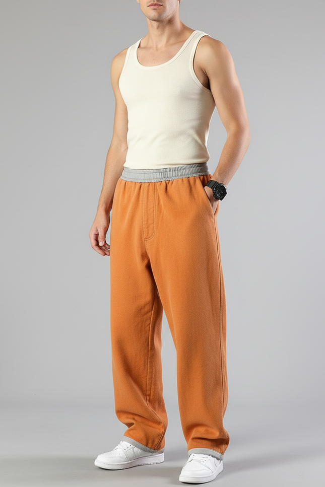 Pantalon Baggy Orange Polaire Ample Décontracté Homme - Molleton