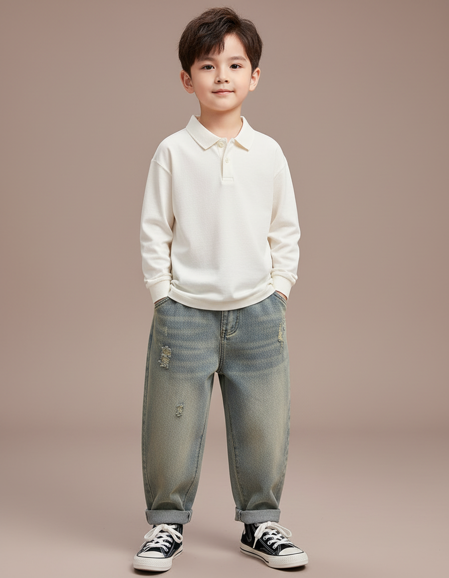 Pantalon Baggy Jean Bleu Délavé Ample Déchiré Garçon