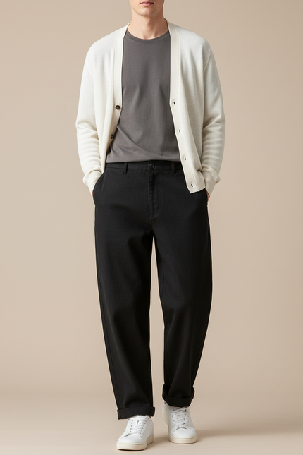 Pantalon Baggy Noir Ample Coton Homme Décontracté