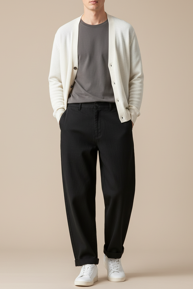 Pantalon Baggy Noir Ample Coton Homme Décontracté