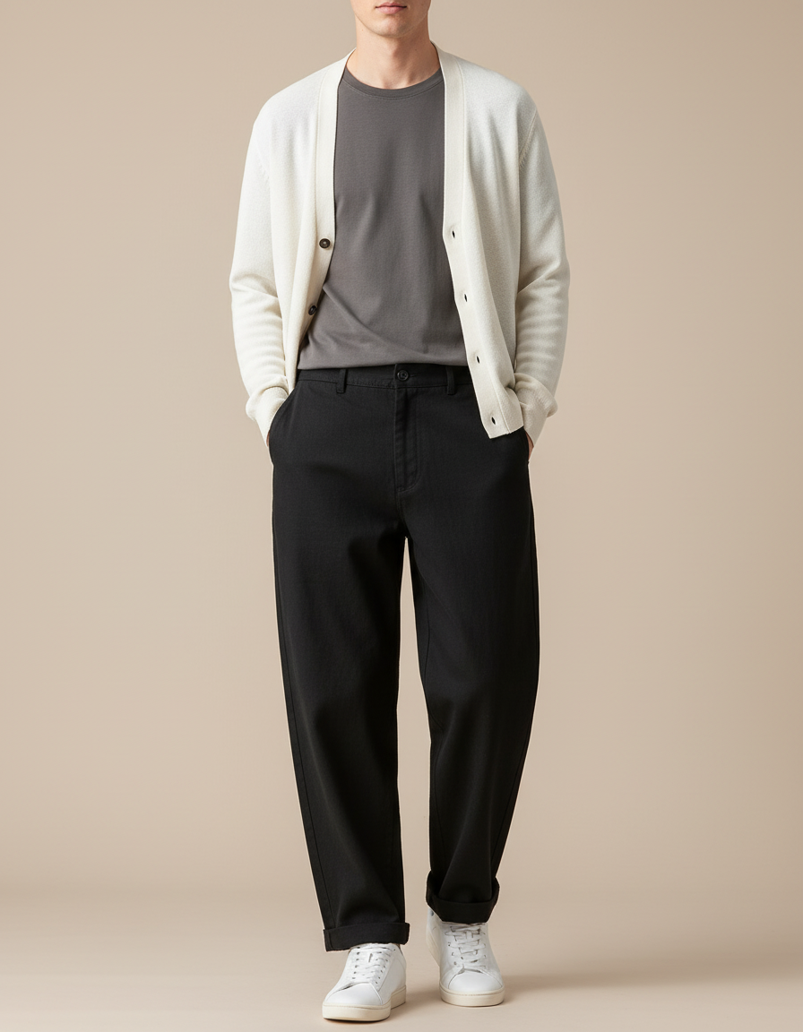 Pantalon Baggy Noir Ample Coton Homme Décontracté
