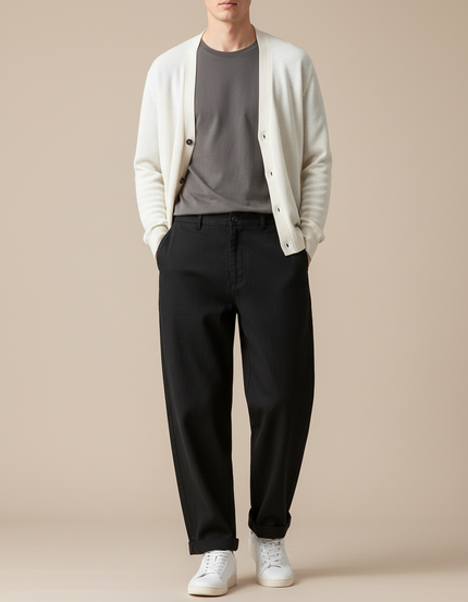 Pantalon Baggy Noir Ample Coton Homme Décontracté