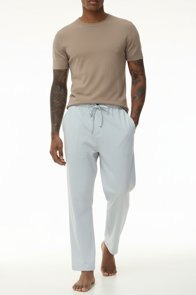 Pantalon Baggy Bleu Ciel Coton Ample Cordon Décontracté - Maille