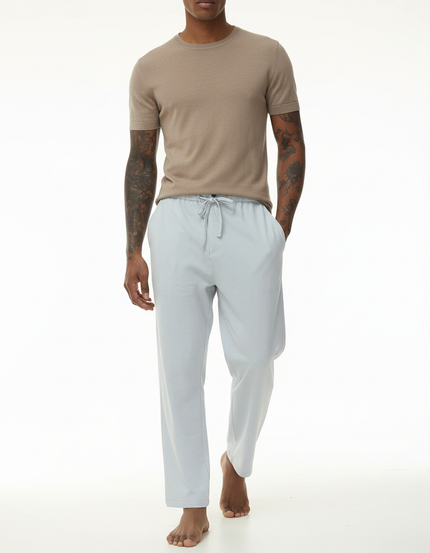 Pantalon Baggy Bleu Ciel Coton Ample Cordon Décontracté - Maille