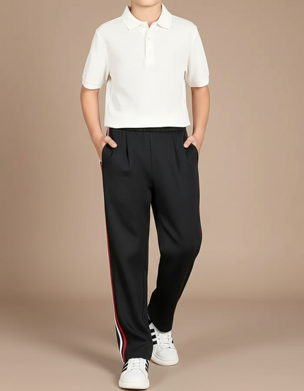 Pantalon Baggy Noir Rayures Latérales Blanches Rouges - Polyester