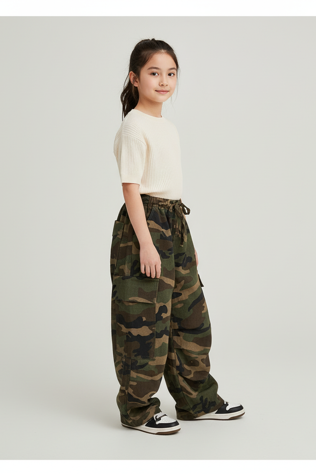 Pantalon Baggy Camouflage Ample Cargo Militaire Enfant - Multicolore Toile