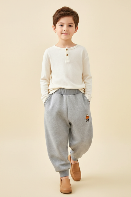 Pantalon Baggy Gris Molletonné Ample Brodé Enfant