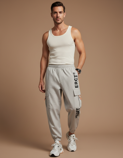 Pantalon Baggy Gris Cargo Ample Impression Décontracté Homme - Toile
