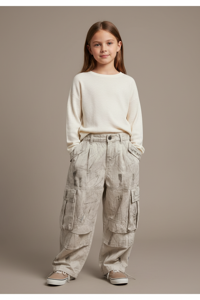 Pantalon Baggy Gris Cargo Ample Enfant Décontracté - Toile