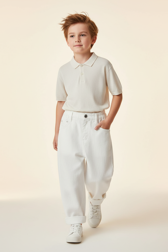 Pantalon Baggy Blanc Ample Coton Décontracté Enfant