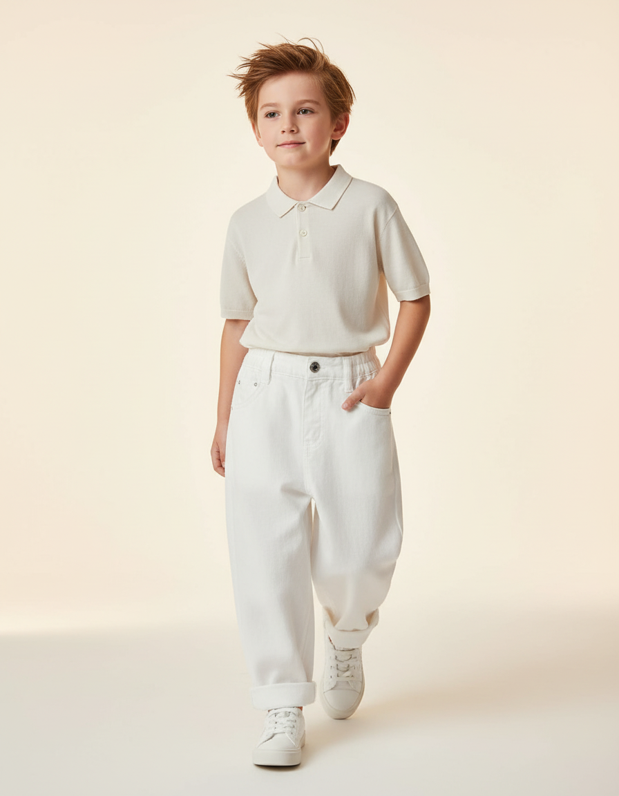 Pantalon Baggy Blanc Ample Coton Décontracté Enfant