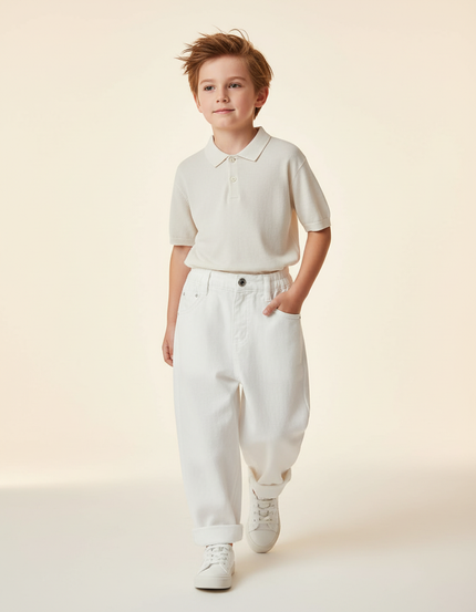 Pantalon Baggy Blanc Ample Coton Décontracté Enfant