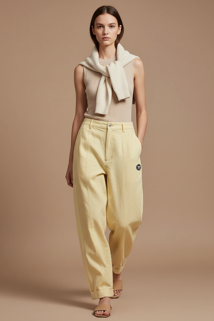 Pantalon Baggy Jaune Clair Coton Ample Décontracté