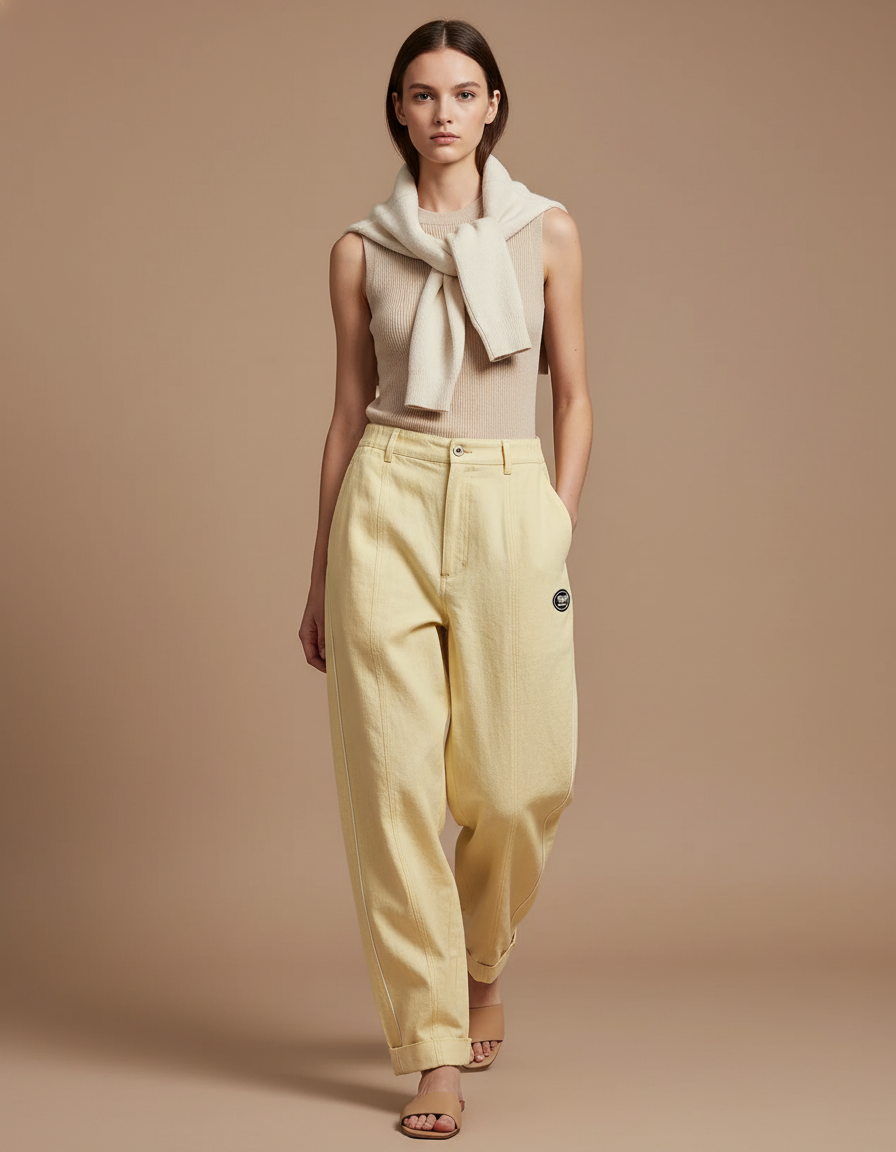 Pantalon Baggy Jaune Clair Coton Ample Décontracté