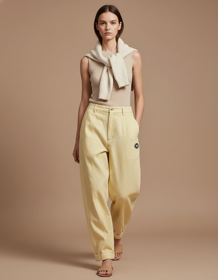 Pantalon Baggy Jaune Clair Coton Ample Décontracté