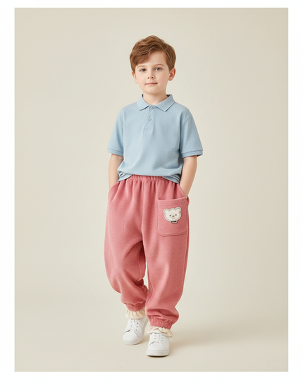 Pantalon Baggy Rose Côtelé Ourson Épais Enfant - Cordé