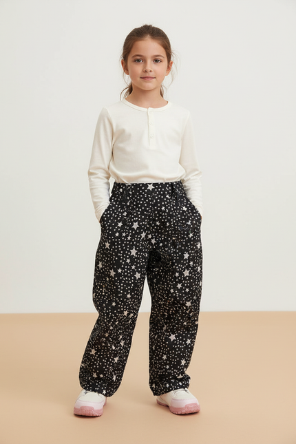 Pantalon Baggy Noir Étoiles Imprimé Ample Confortable Enfant - Molleton