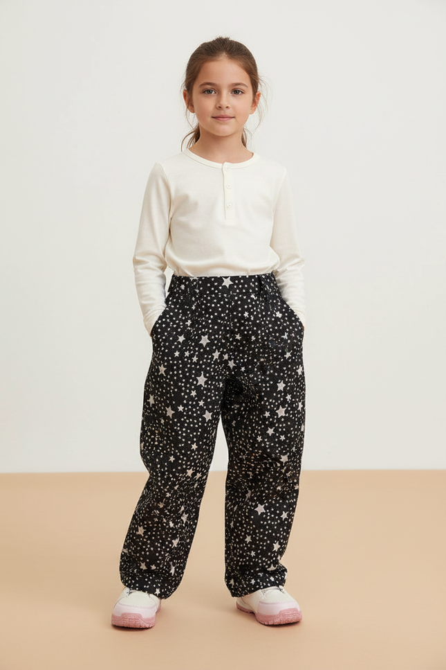 Pantalon Baggy Noir Étoiles Imprimé Ample Confortable Enfant - Molleton