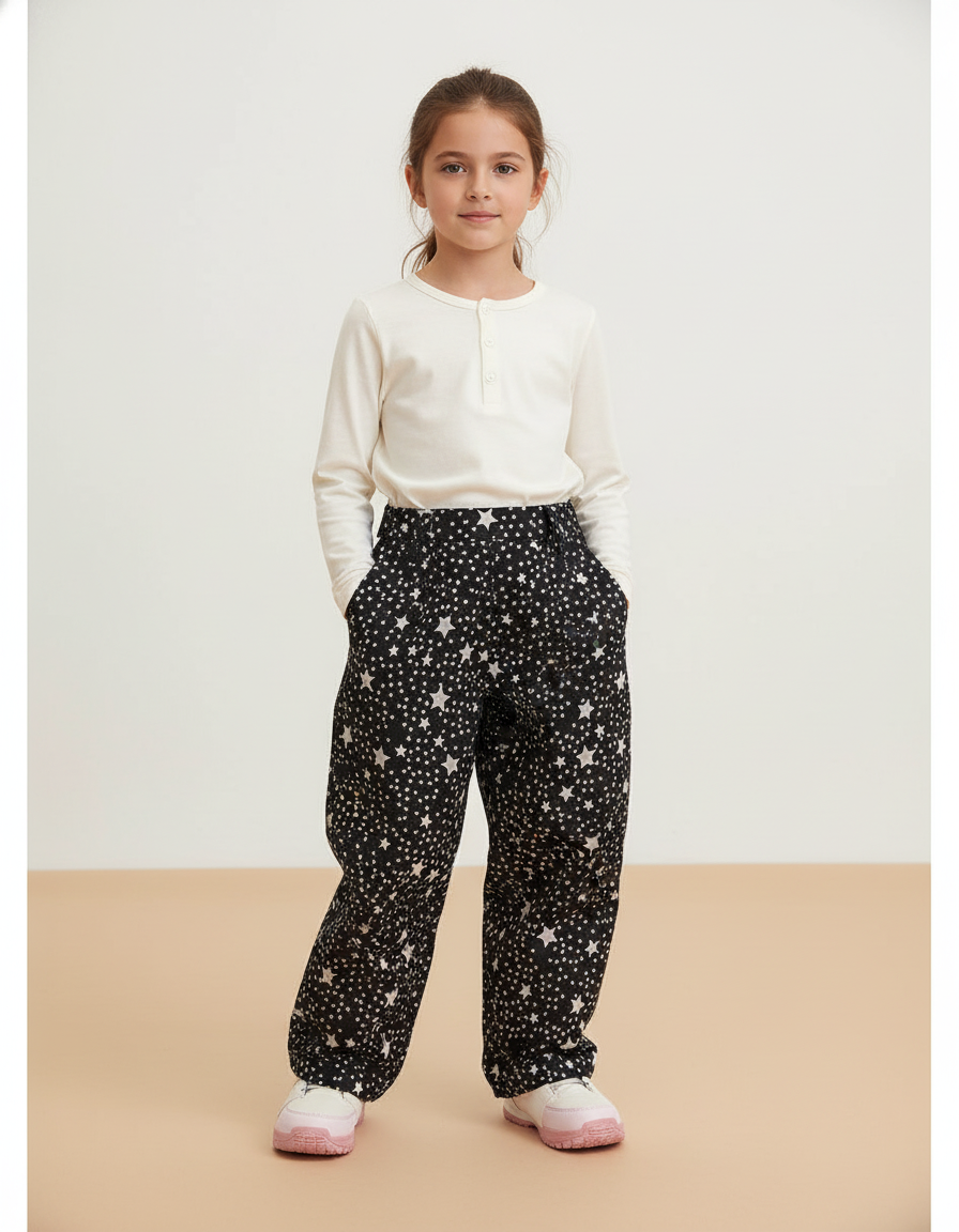 Pantalon Baggy Noir Étoiles Imprimé Ample Confortable Enfant - Molleton