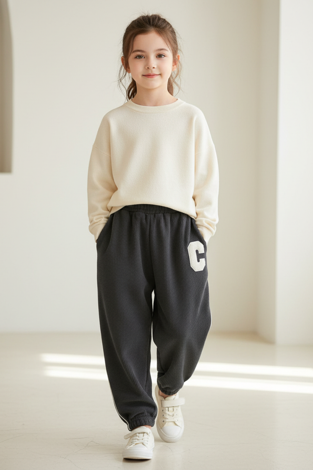 Pantalon Baggy Gris Molletonné Ample Enfant Lettre