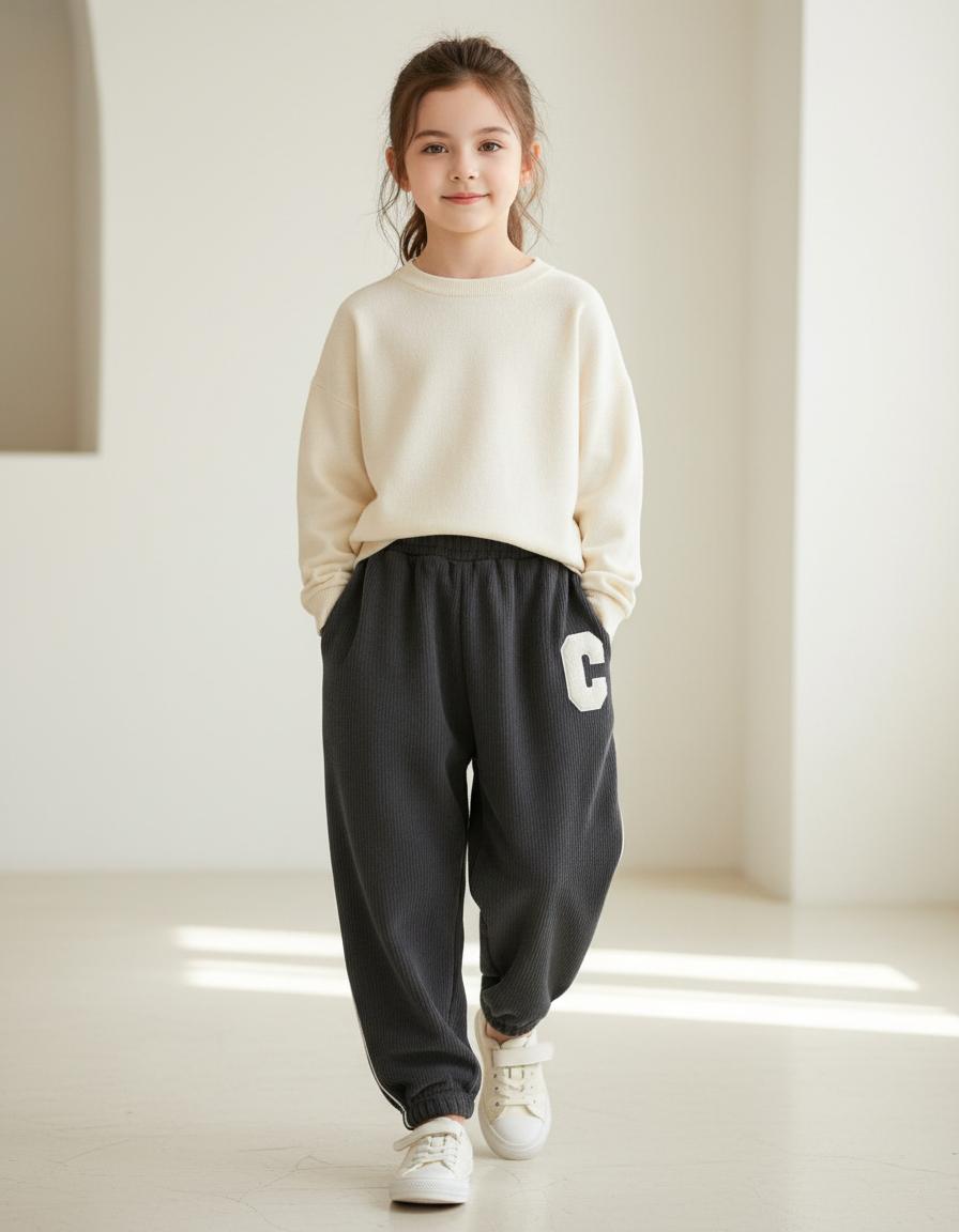 Pantalon Baggy Gris Molletonné Ample Enfant Lettre