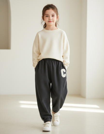 Pantalon Baggy Gris Molletonné Ample Enfant Lettre