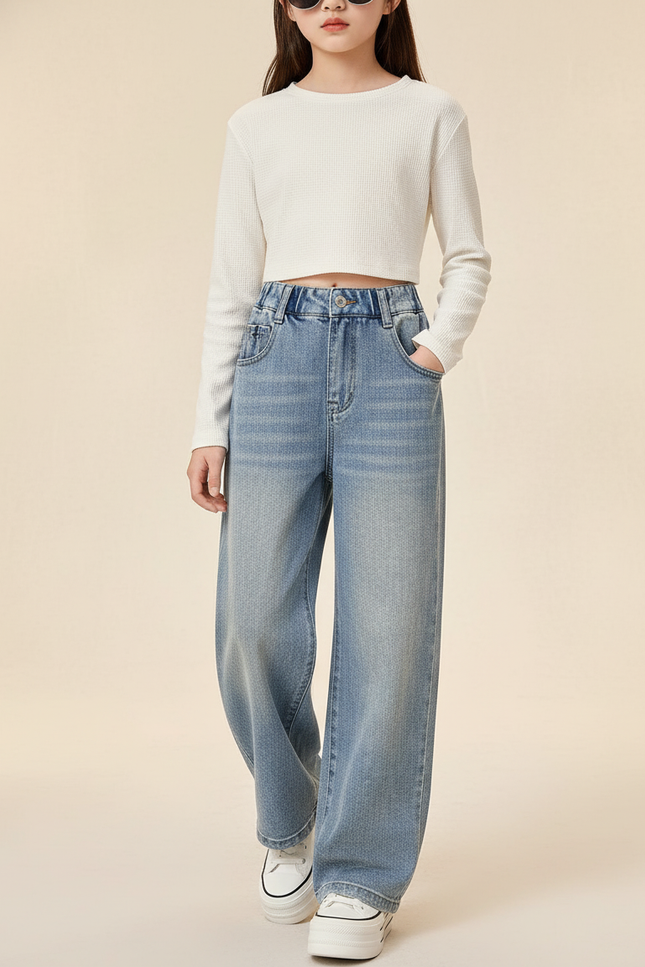 Pantalon Baggy Jean Denim Ample Décontracté Enfant - Bleu