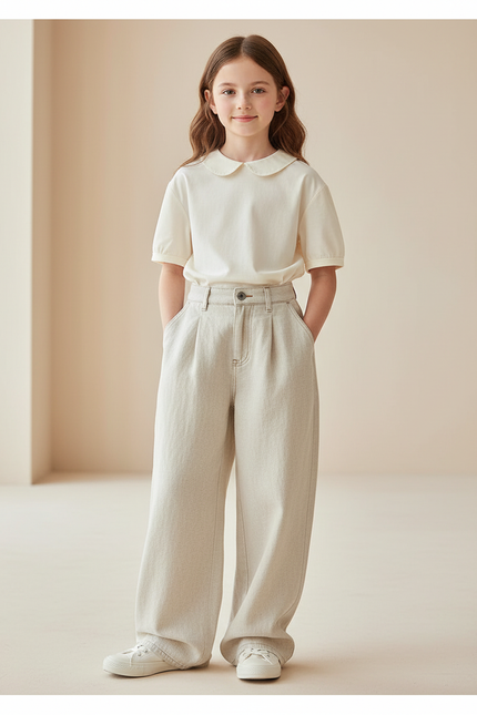 Pantalon Baggy Beige Ample Décontracté Coton - Jean