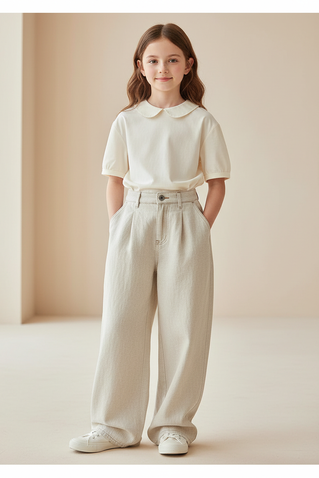 Pantalon Baggy Beige Ample Décontracté Coton - Jean