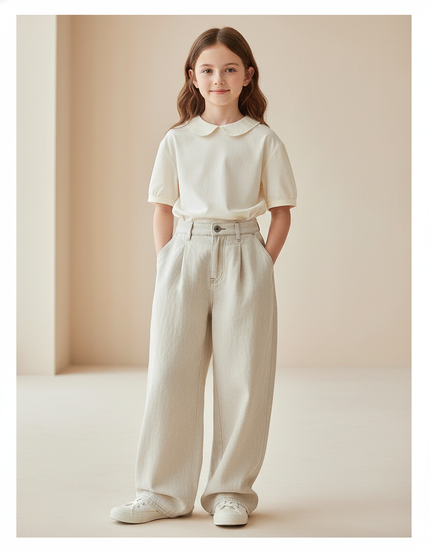 Pantalon Baggy Beige Ample Décontracté Coton - Jean