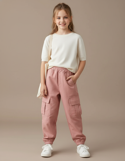 Pantalon Baggy Rose Cargo Ample Fille Coton