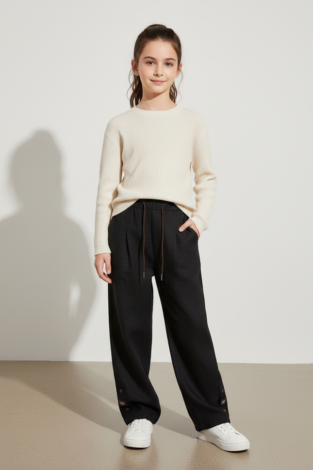 Pantalon Baggy Noir Ample Fluide Décontracté Enfant - Laine