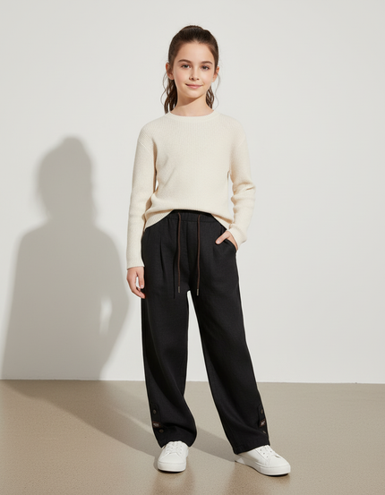 Pantalon Baggy Noir Ample Fluide Décontracté Enfant - Laine