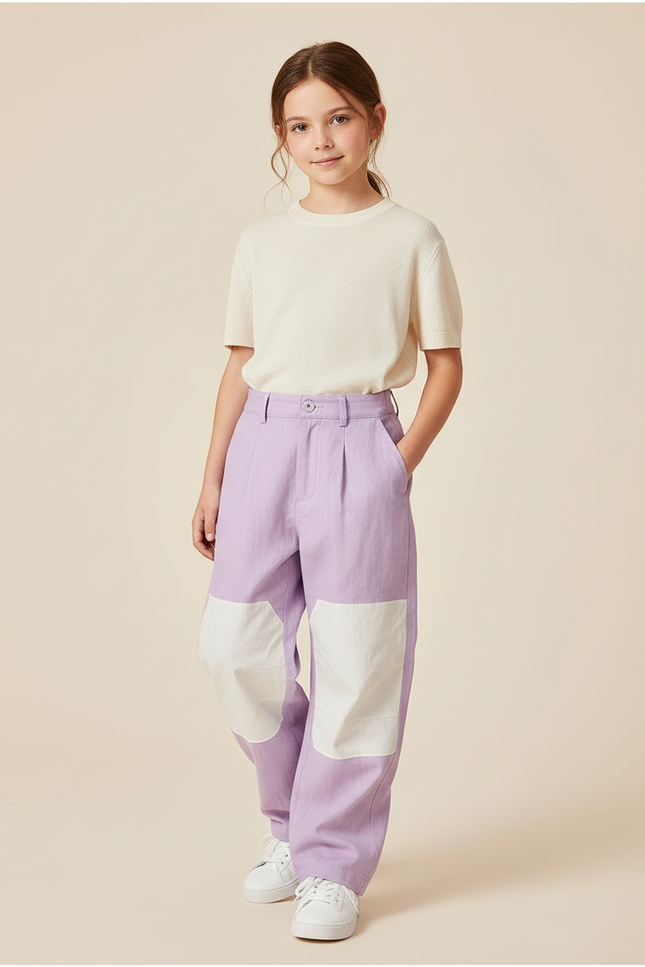 Pantalon Baggy Lilas Patchwork Ample Décontracté Fille - Violet Lin