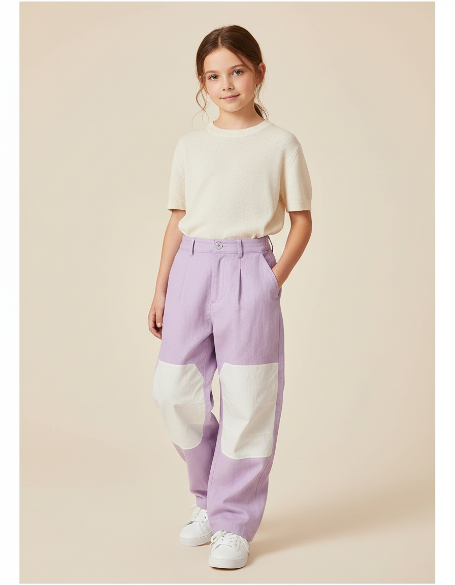 Pantalon Baggy Lilas Patchwork Ample Décontracté Fille - Violet Lin