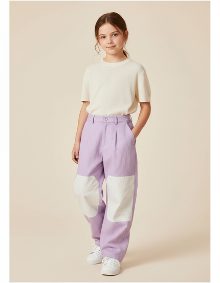 Pantalon Baggy Lilas Patchwork Ample Décontracté Fille - Violet Lin