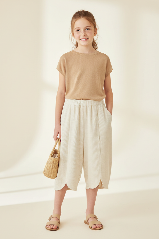 Pantalon Baggy Crème Plissé Scallop Enfant Doux - Beige Maille