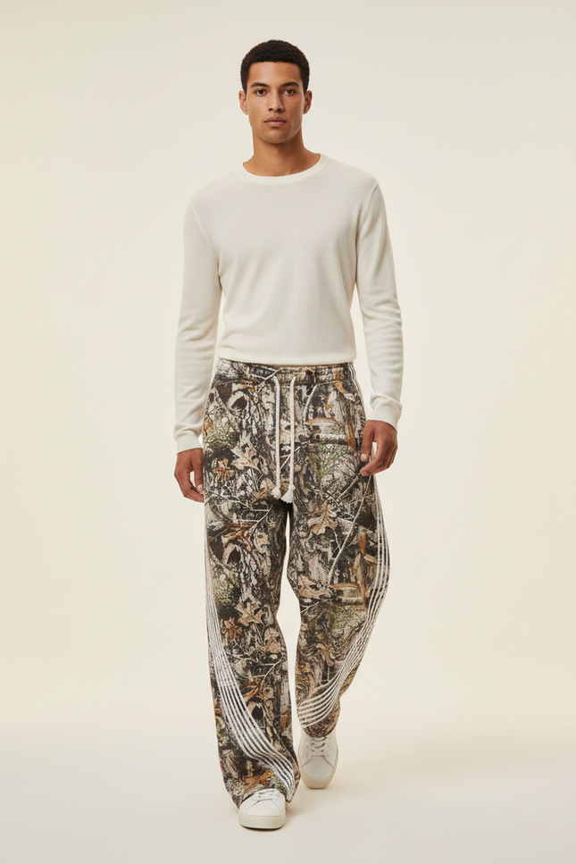 Pantalon Baggy Camouflage Rayé Ample Décontracté Homme - Imprimé Molleton