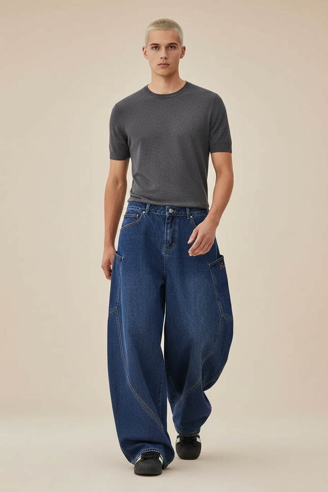 Pantalon Baggy Denim Bleu Ample Streetwear Large - Jean