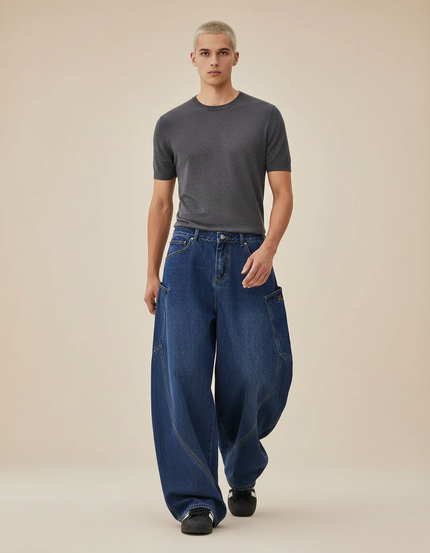 Pantalon Baggy Denim Bleu Ample Streetwear Large - Jean