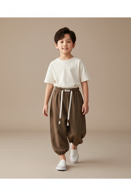 Pantalon Baggy Marron Ample Confortable Enfant Sport - Molleton