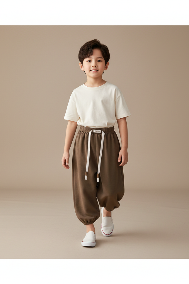 Pantalon Baggy Marron Ample Confortable Enfant Sport - Molleton