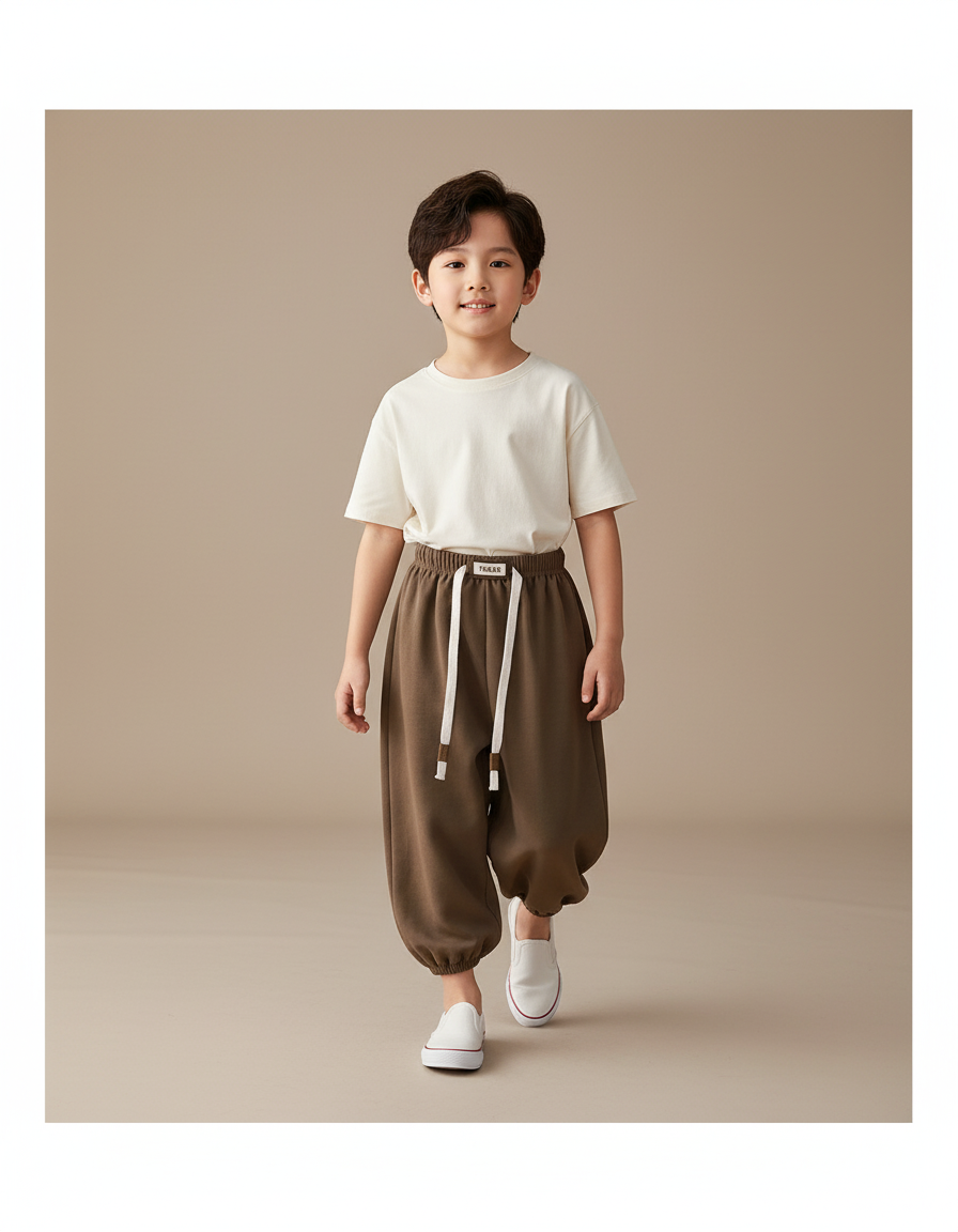 Pantalon Baggy Marron Ample Confortable Enfant Sport - Molleton